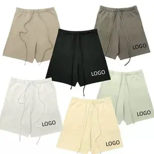 High Quality Custom Logo Unisex 100% Cotton Worsted Mid Waist Drawstring Embroidered Leopard Anti-Wrinkle Baggy Sweat Shorts