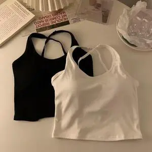 New Style Camisole Cross Beautiful Back Craft Vest Women's Sweet and Spicy Style Outer Wear Slimming Short Top
