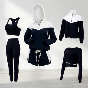 Customize High Quality 5PCS Yoga Clothing Suit Set Tracksuit Running Gym Summer Fitness Skinny Plus Size Womens Breathable