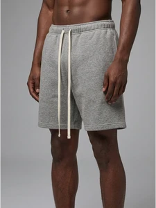 Relax Cut Drop Cuff Casual Sweat Short Neutral Color Subtle Embossed Print Men Women Streetwear Bottom
