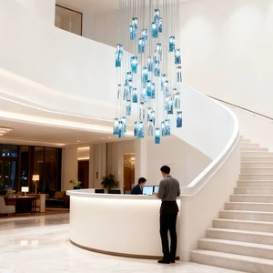 Custom Chandelier Lights Luxury Modern Led Transparent Glass Brick Manufacturer Low Price Staircase Hotel Lobby Large