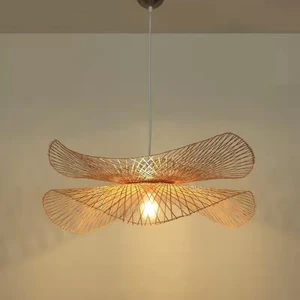 Handmade Modern Design Natural Bamboo Woven Wicker Hanging Lamp Indoor Home Hotel Farm Bamboo Pendant for Living Room