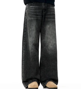 Custom Washed Fade Men Jeans Casual Streetwear Baggy Pants High Quality Men'S Oversized Jeans Loose Denim Pants