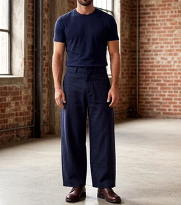 100% Cotton Men's Vintage Stonewashed Denim Windproof Flat Front Mid Waist Heavyweight Zipper Fly Trousers
