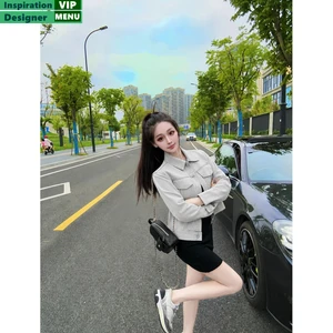 Women's Casual Light Gray Denim Jacket Slim Fit Button Up Jacket For Daily Wear Jackets Coat Coats Outerwear