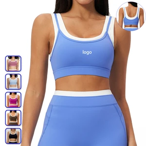 Naked Sense Fake Two-piece Breathable High Support Contrast Binding Yoga Sports Bra for Women Spandex/Nylon Running Fitness