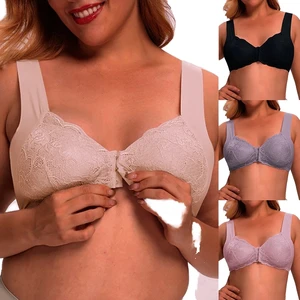 Large Size Women's Breathable Wire Free Lace Back Solid Removable 3/4 Cup Front Closure Adjusted-straps Everyday Seamless Vest