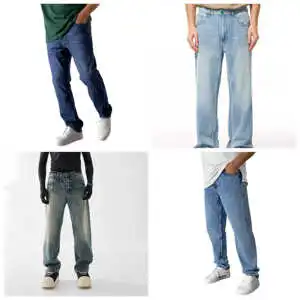Men's Wide-leg Denim Jeans, Vintage Brown and Blue Washed, Loose and Casual Street Style, Wholesale, OEM Customization