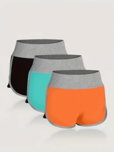 Women's Plus Size 3-Pack High Waisted Active Shorts Contrast Trim Elastic Waist Milk Fiber Stretchy Breathable Workout Running