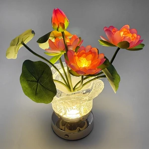 Lotus Crystal INS-Style Glass Vase Modern Design Ambient Lamp for Bedroom Desktops for Night Light Buddha Worship Lamp Offering