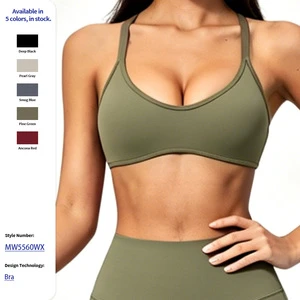 Women's Breathable Beauty Back Sports Bra With Front Logo Y-Shaped Thin Straps Medium Support For Yoga & Running