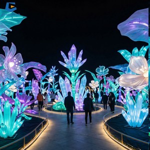 Custom Fantasy Ice Crystal Botanical Garden Lantern Installation Giant Glowing Floral Light Festival For Night Attraction