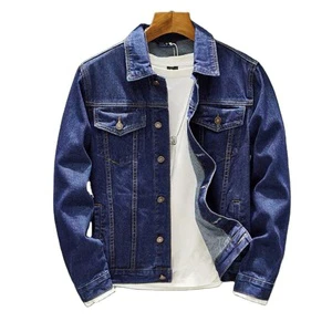 New Fall Classic Blue Mens Single-Breasted Slim-Fit Denim Coat Solid Color Motorcycle Jeans Jacket