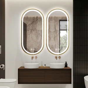 Pill Type Aluminium Framed Front Light And Backlit LED Bathroom Mirror Wall Mounted Mirror With Touch Sensor Silver Mirror