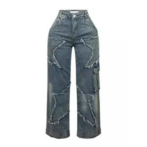 American Style High Street Retro Distressed Wide Leg Slimming High Waist Fashionable Women's Jeans