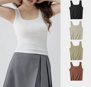 RUICHI New Plus-Size Women's Camisole with Ribbed Cotton Square Neck Wide Shoulder Strap Back Beauty Tank Top