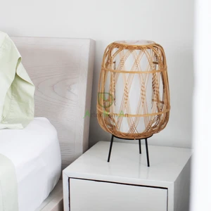 Minimalist Style Bamboo Table Lamp with Night Light Feature Eco-Friendly Electric Bedside Lamps for Home Decor