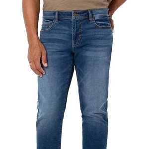 Mens Blue Knitted Straight Denim Jeans Stretch Cotton Casual Washed Classic Fit Durable Streetwear 250 GSM Mid Rise Wholesale
