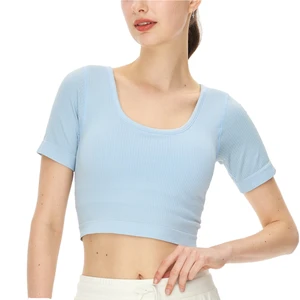 Women's Breathable Yoga & Running Training Fitness Top Detachable Chest Pad Slim Fit Short Sleeve Spandex/Nylon
