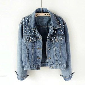Women's Denim Jacket 2023 Breathable Cotton Stripe Quilted Winter Outerwear with Button-Up Collar Embroidery Eco-Friendly