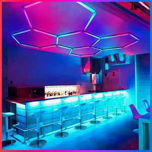 ETOP Portable LED Handheld Hexagon Panel Lighting 5 Hex Grid Light for Ceiling Wall Detailing Studio Workshop-6500K Color