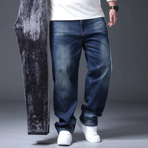 Hip-Hop Plus Size Denim Casual Loose Boys Custom Baggy Straight Leg Jeans Casual Pants for Fat Men Fashion Streetwear Jeans