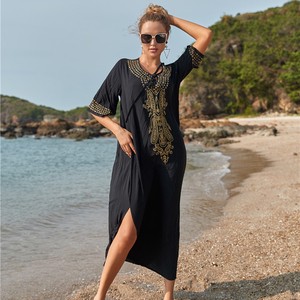Baishiwei 2025 Beach Cover-ups Bathing Suit Cover up Kaftan Summer Dress Women Rayon Beach Wear Swim Suit Cover up Robe De Plage