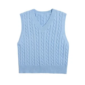 2025 Women's Casual European and American Style V-Neck Pullover Sweater Spring Summer Knitted Cable Vest in Plus Size