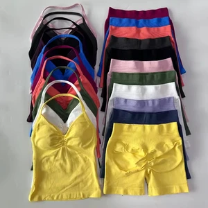 High Quality Active Sports Yoga Shorts Set Plus Size Backless Tank Tops Seamless Two Piece Sports Yoga Sets Women