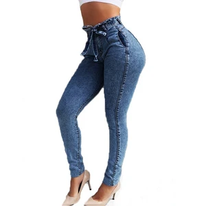 S-5XL Women Stretch Denim Jeans Solid Color Fashion High Waist Plus Size Long Trousers Europe Elastic Pencil Pants Slim Jeans