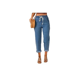 Wholesale Custom Women Elastic Stretch Jeans High Waist Solid Color Trousers Women Pencil Pants Skinny Jeans Denim Pants Vintage