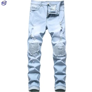 Hot Selling Custom Made Men's Distress Ripped Pants Breathable Flare Fit Denim Jeans Street Wear Coated Plus Size Boy Skinny