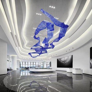 Customized Modern Simple Floating Belt Lamp Villa Club Lobby Pendant Lights for Hotel Engineering Sales Department