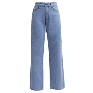 Retro high waist denim trousers made from premium cotton fabric featuring a loose relaxed fit stylish fade and secure button