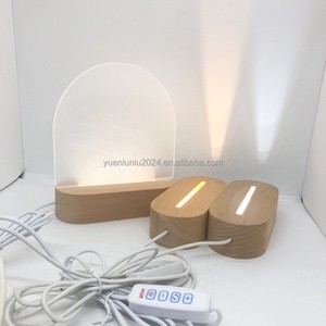 3D Illusion LED Night Light With Custom Wood Base Battery Powered ABS Lamp Body Rectangular Round Oval Shapes For Acrylic Acryl
