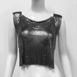Women's Sexy V-Neck Fringe Rhinestone Metal Halter Halter Vest Blouse