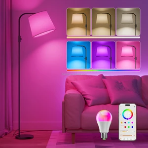 Minimalist Black Pole Brightness RGB Ambient Light Stepless Dimming 1200lm RGB Color Changing Fabric Floor Lamp