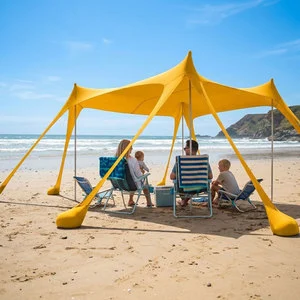 Bestex Custom Wind Beach Canopy Shade 10x10ft Sun Shelter Nylon UV Protection Outdoor Sunshade Large Square Beach Tent Sand Bag
