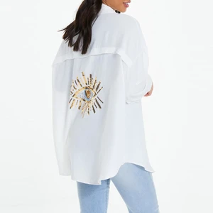 Custom Summer Long Sleeve Oversized White Plus Size Women's T-shirts Sequined