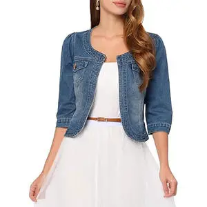 Custom Women's Breathable Vintage Short Slimming Thin Long Sleeve Spring and Autumn Jeans Top Hole Large Size Jacket