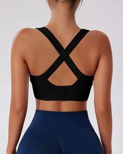 Women Criss Cross Sports Bra | High for Hook Eye Back Closure | Front Sweat-Wicking Polyester Spandex Adjustable Workout