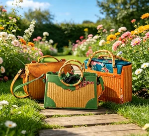 Handmade New Chinese-style Bamboo Woven Women's Bag With Satin Printed Design A Retro Style Crossbody Bag From Sichuan