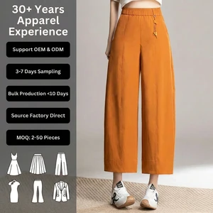Solid Orange Cropped Wide Leg Pants Women Elastic High Waist Loose Trousers Casual Daily Women's Bottoms