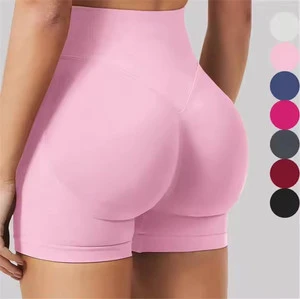 M394 Women's High-Waist Fitness Pants Quick Dry Nylon Scrunch Butt Biker Yoga Shorts with Logo Solid Color Lady Fashion