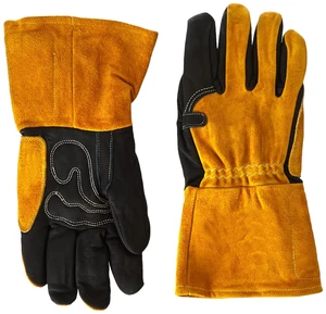 Split for Welding Gloves TIG MIG Heat Resistant Safety Work Gloves Anti-Cut 11 oz Black Palm Yellow Back Reinforced Inset
