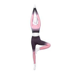 Yoga Tops and Leggings Contrast Color pink Gradient Yoga Set Gym Fitness Set for Women Girls