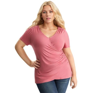 Hot Sale Women's Simple Casual Plus Size T-shirts Short Sleeve V-Neck Shirts Cute Fit Summer Solid Tee Tops for Daily