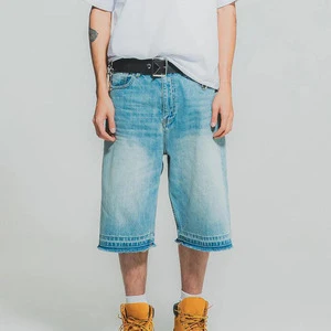High Quality Vintage Customizable LOGO Mid Waist Acid Washed Distressed Men's Breathable Denim Shorts