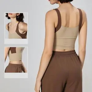Custom Women Color Block Yoga Tank Top Sports Bra Fixed Cup One Piece Gym Fitness Running Activewear Vest