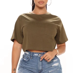 New Best Quality Custom Logo Plus Size Women's Eco-Friendly Spring Crew Neck Solid Lace Crop Top T-Shirt Quick Dry Breathable